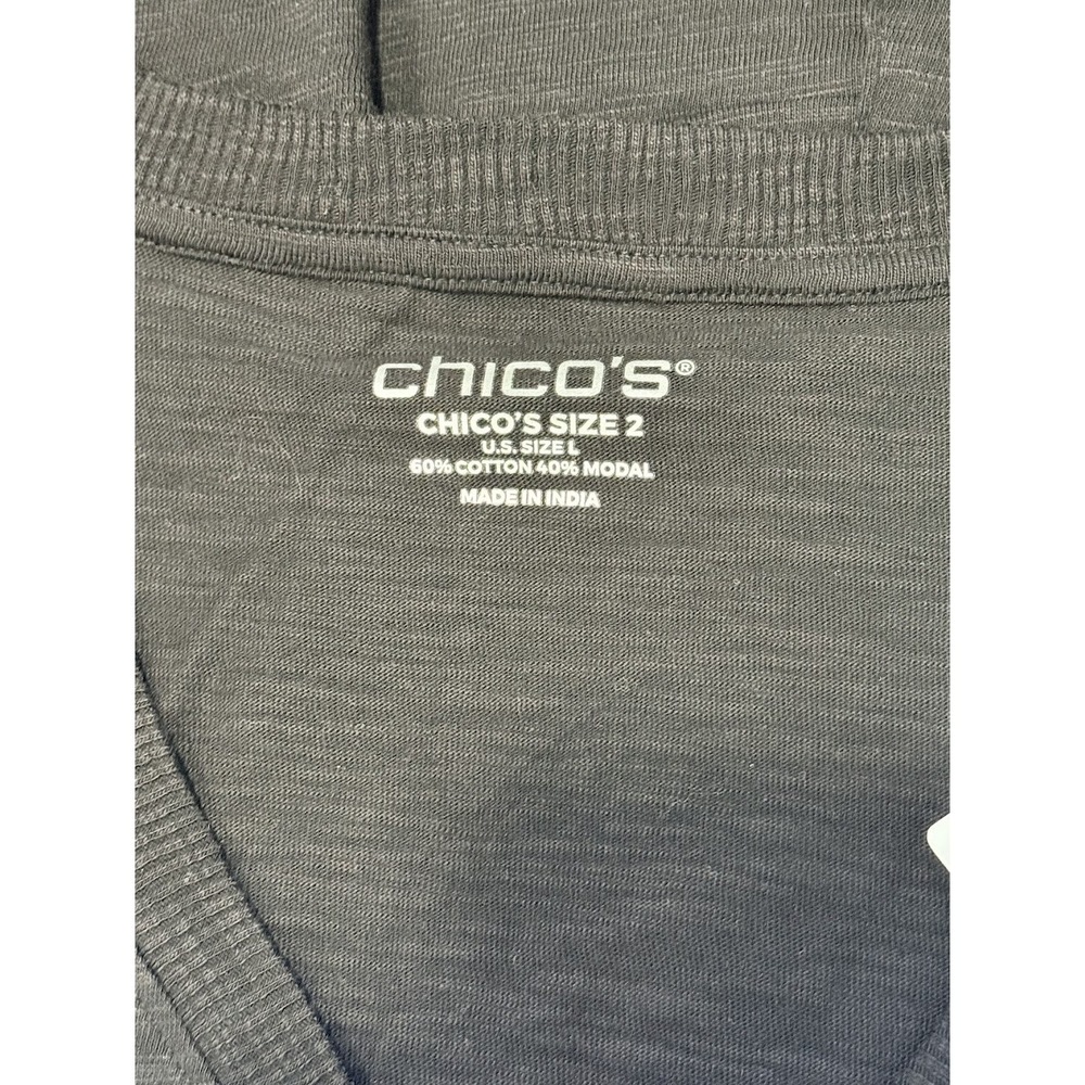 NWT Chico's 3/4 Sleeve Black V-Neck Henley Size 2 (Large) - Picture 3 of 3
